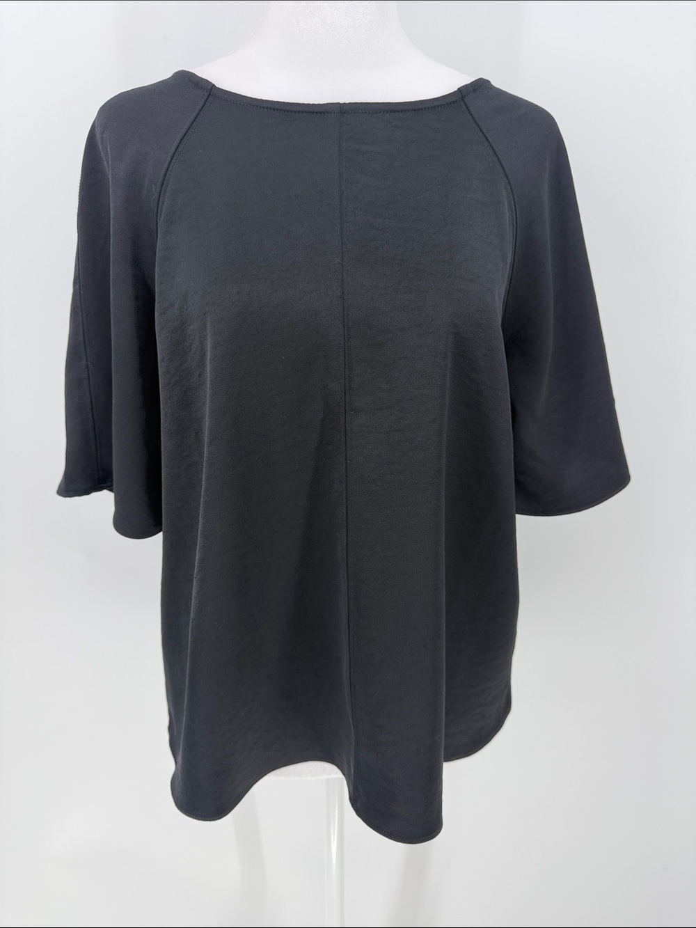 Daily Practice Black Open Back Cutout Top XS Bell Sleeve Minimalist